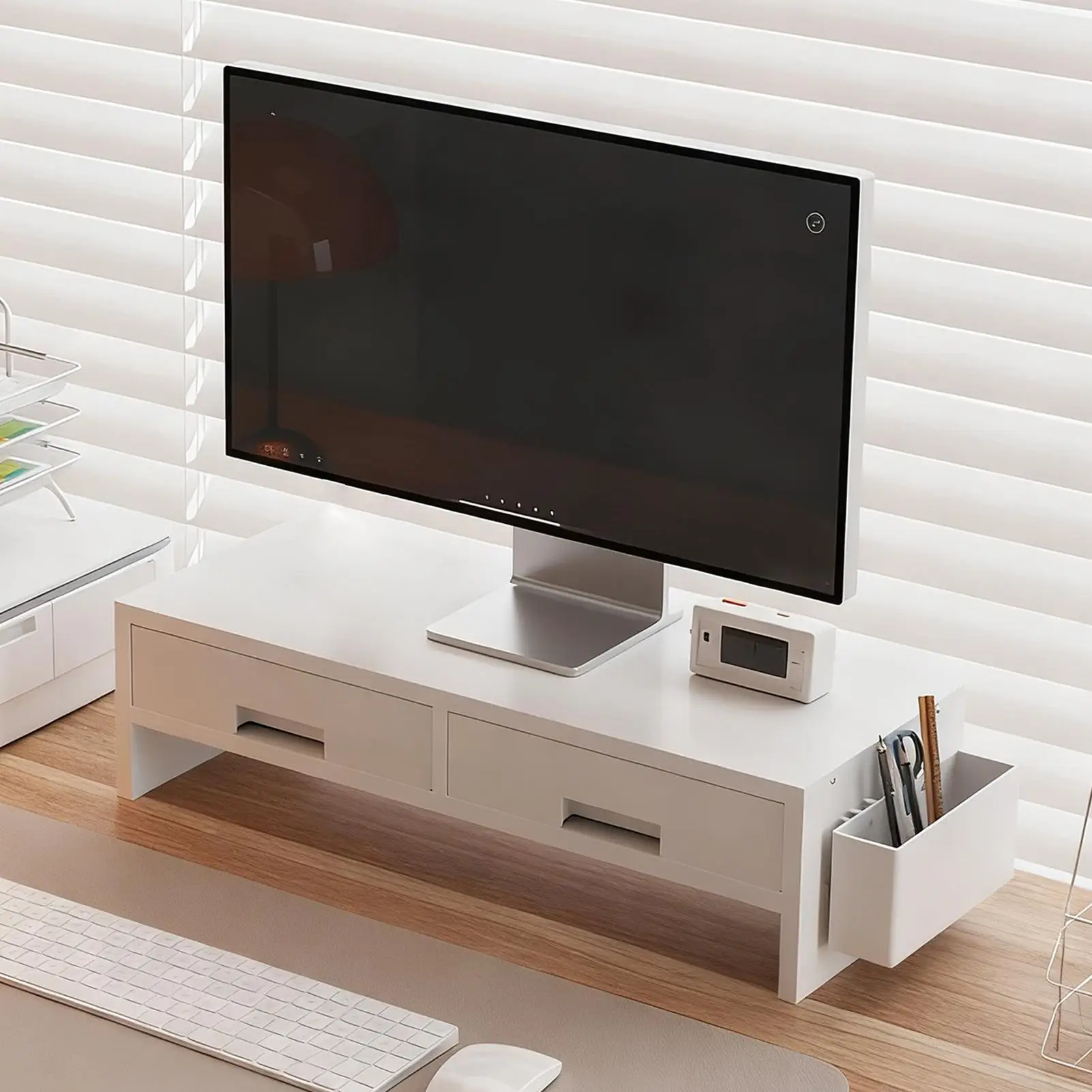 Supporto per monitor da scrivania Riser Doppio cassetto Organizzatore ergonomico Riser per monitor da scrivania per computer per amici di famiglia Uffici domestici per interni