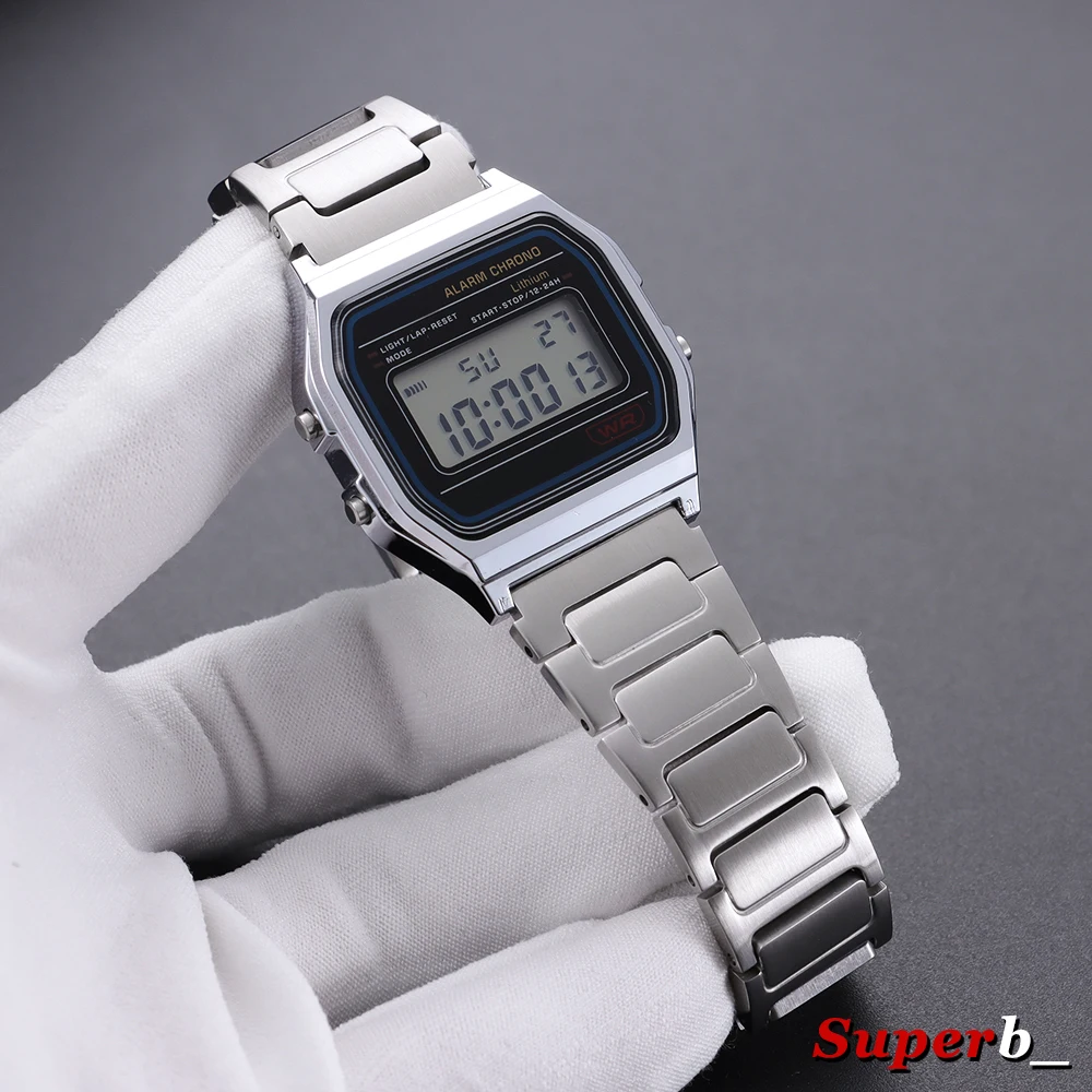 Elegant Silver & Black Stainless Steel Watch Bracelet with Butterfly Clasp