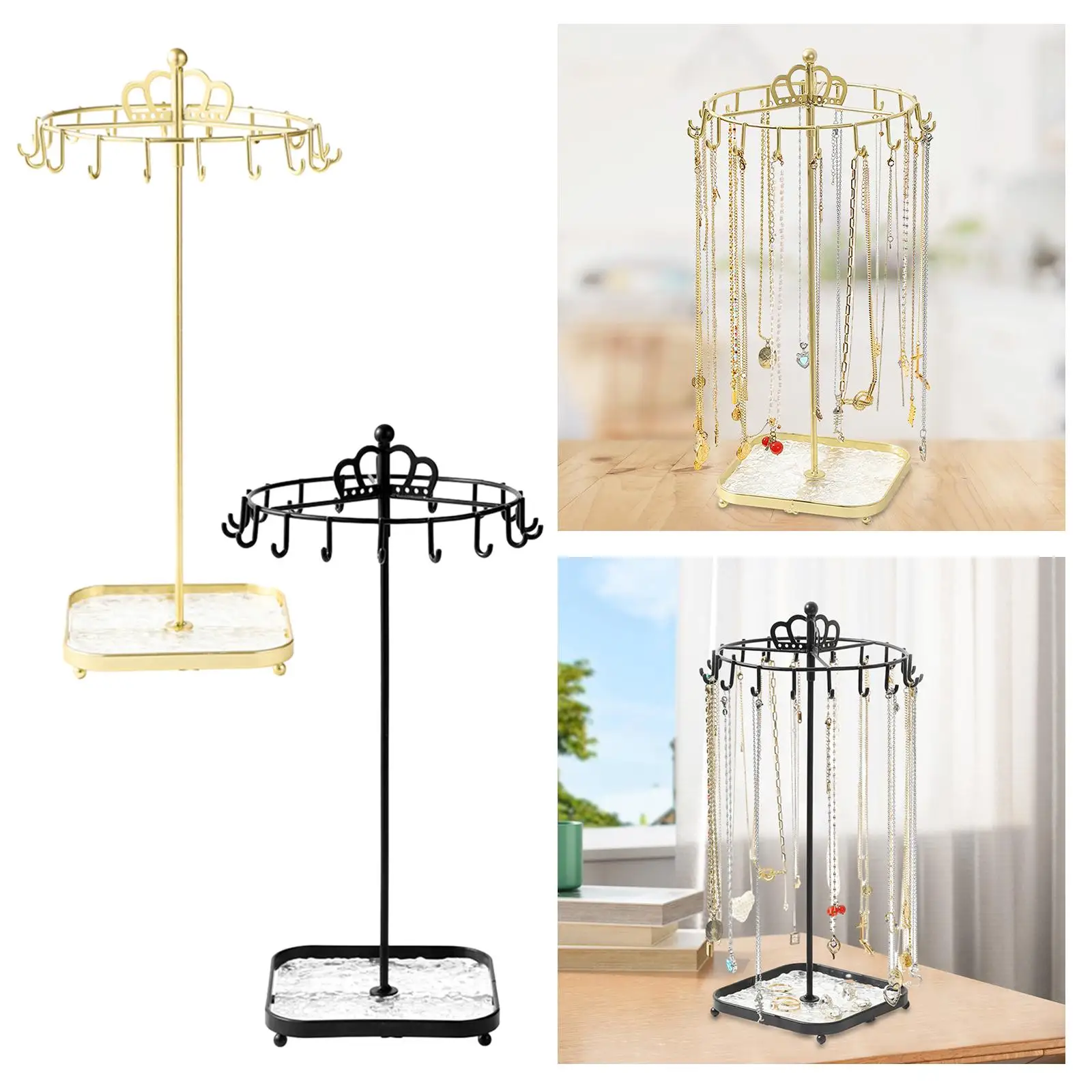 Rotating Jewelry Holder Jewelry Display Rack Necklace Earring Storage Shelf Jewelry Organizer for Necklace Earrings Tabletop