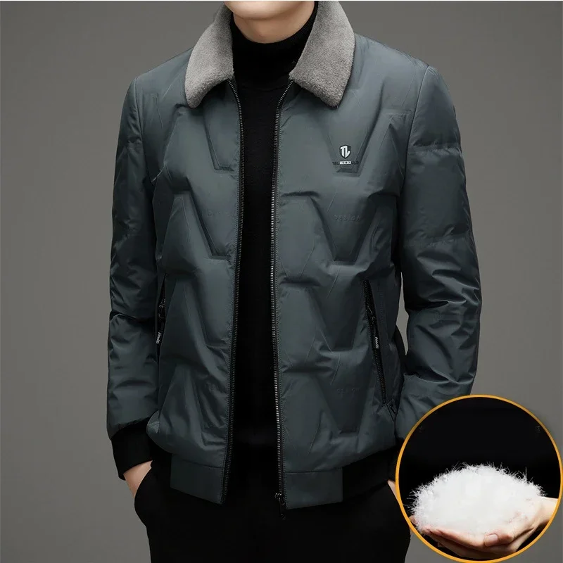 Men's Down Jacket Winter Lapel Versatile New Detachable Collar Thickened Warm Jacket