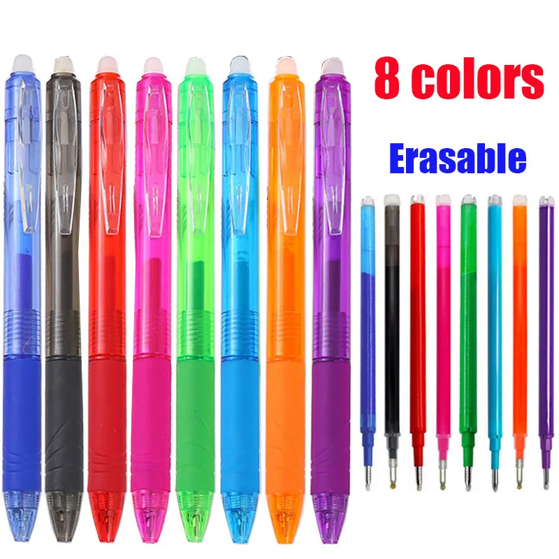 office school erasable gel pen set blue black red color ink refill rod 0 5mm needle tip cartridge writing handle accessories 8Pcs Set Erasable Pen Refill 0.7/0.5mm 8 Color Ink Bullet Tip Gel Pen Washable Handle Rods for Office School Writing Stationery