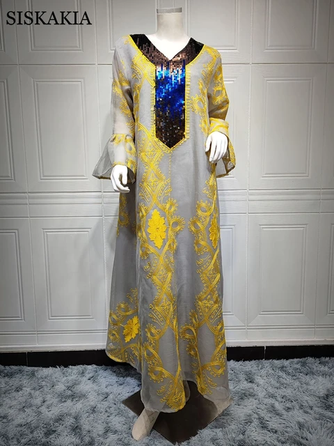 Eid Djellaba Abaya Dubai Sequined Embroidery Long Dress Women Spring Turkey Arabic Jalabiya Muslim Fashion Ramadan Turkish Wears 3