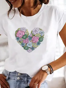 ⁦Short Sleeve Casual Ladies Fashion Female Graphic Tee Women Love Heart Watercolor Sweet Print Summer T Clothing T-shirts⁩ – תמונה ⁦2⁩