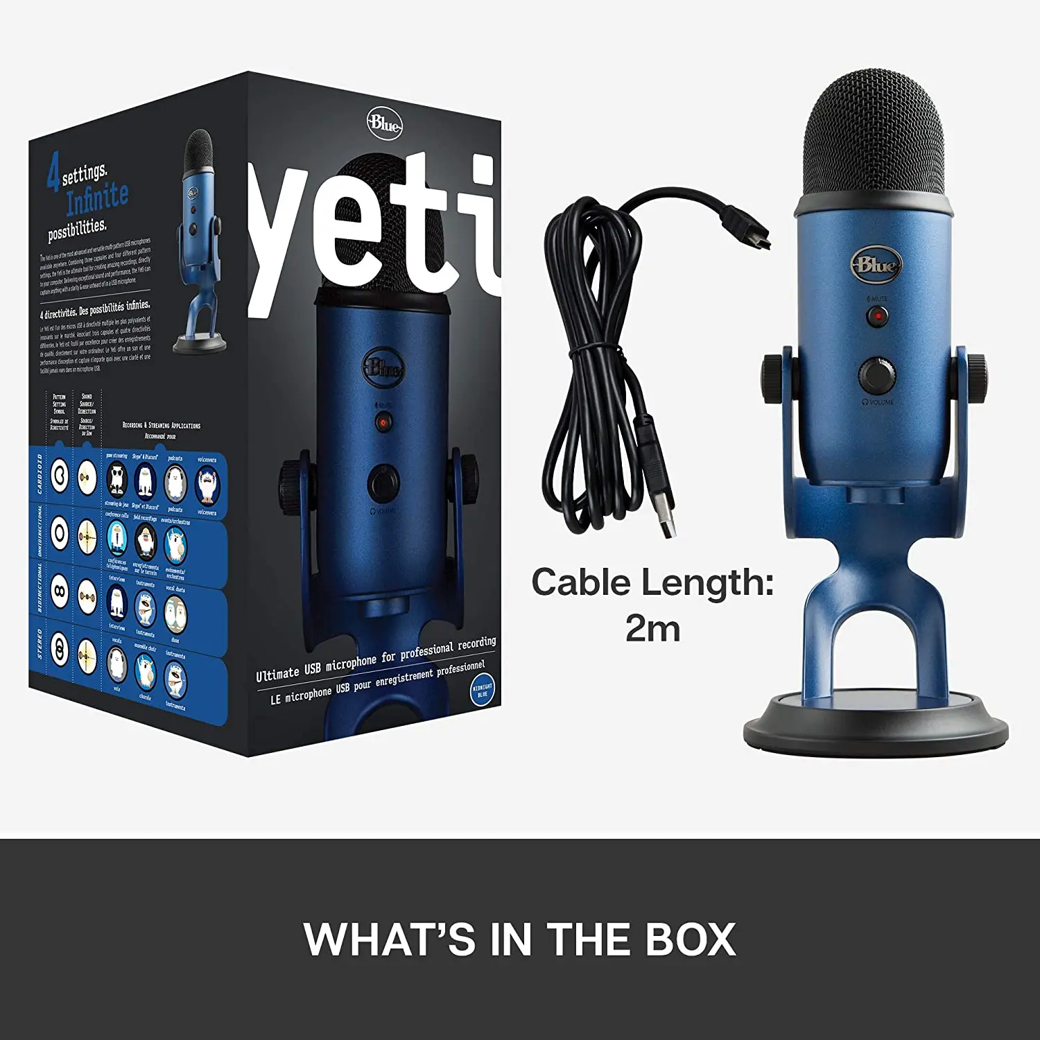 Logitech Blue Yeti Professional Multi-pattern USB Microphone for Recording  and Streaming Blue Silver Black Optional