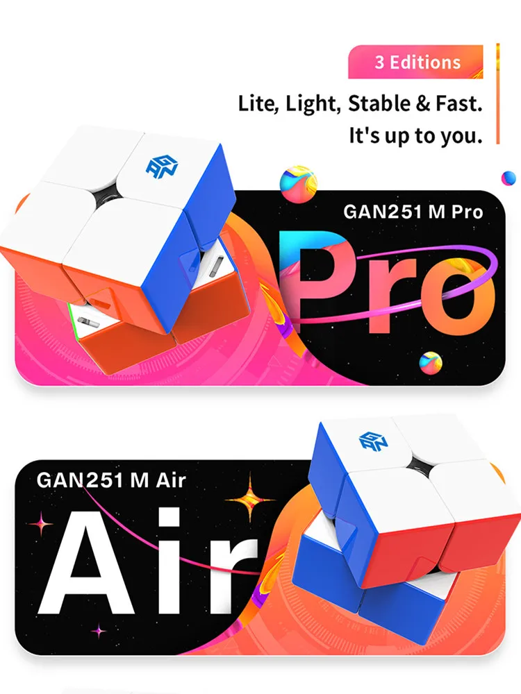 GAN 251 M Pro Magnetic Magic Speed Cube Professional Stickleress Puzzle Toys Gan 251 M Air Leap 2x2 Magic Cube Children's Gift 4