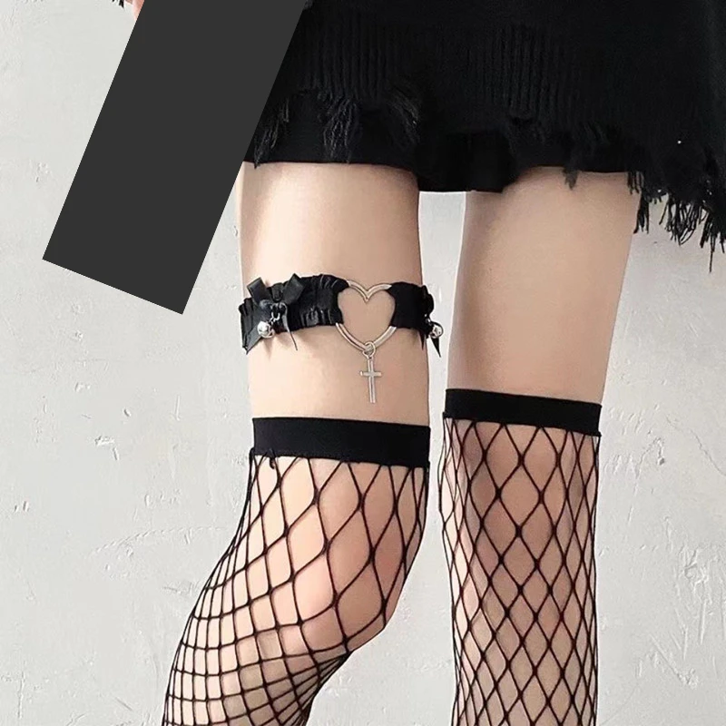 Reggicalze in pizzo gotico Cuore Bowknot Croce Lolita Giarrettiere per gambe Girocollo elastico Gamba Anello Cinturino Cosplay Bondage Lingerie Imbracatura_voghion.com
