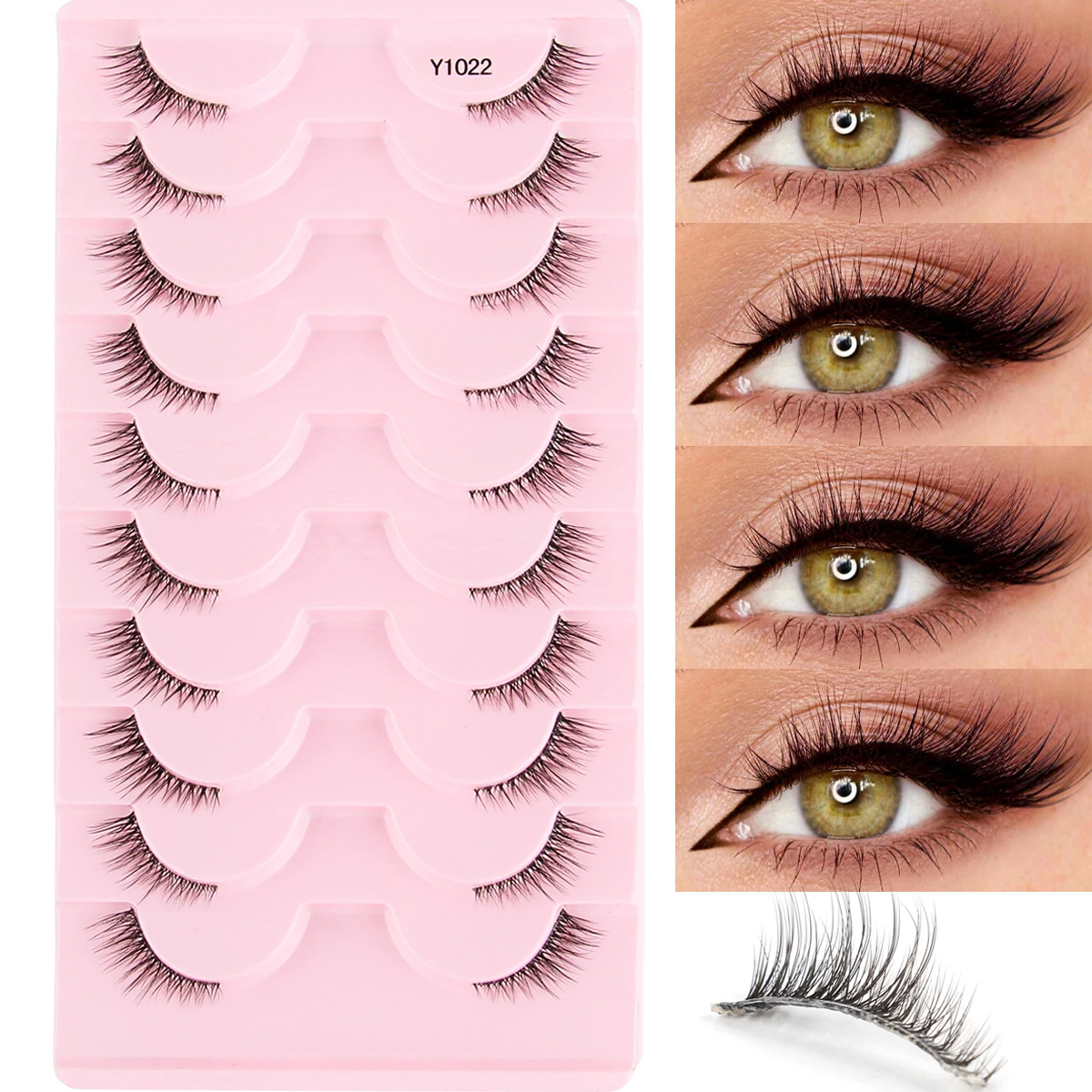 Half Lashes Fake 3D Natural Soft Mink Cat Eye False Eyelashes Short Wispy Lashes Makeup Eye End Eyelash Extension Faux Cils