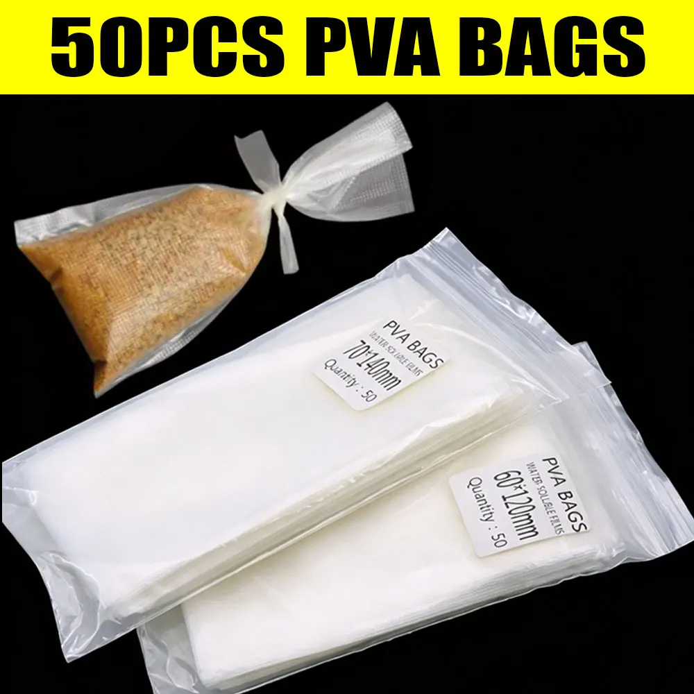 50 Stück PVA-Beutel Method Feeder Angelköder Boilie Zubehör Angelrig Wurfköder Wasserlösliches Schnell Schmelzendes PVA-Netz Karpfenangeln