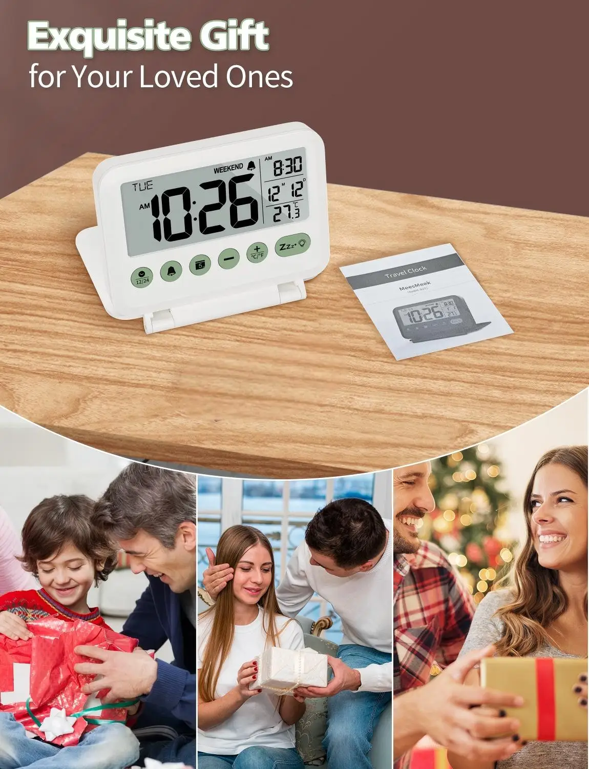 Folding Table Alarm Clock with Backlight Temperature Date Display LCD Electronic Travel Alarm Clock for Students and Adults Digital Clock Table Clock LCD Digital Clock