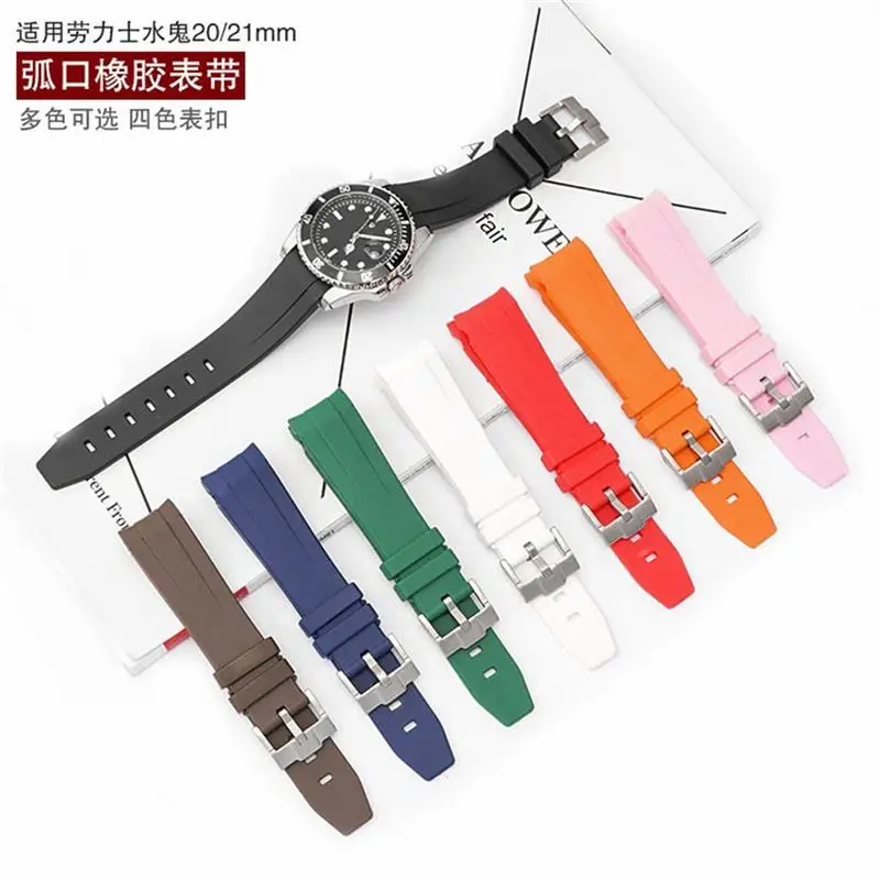 SCHIK Curved No Gap Rubber Strap For Omega Speedmaster Watch Replacement Band Men Women 20mm Watchbands silver buckle gold