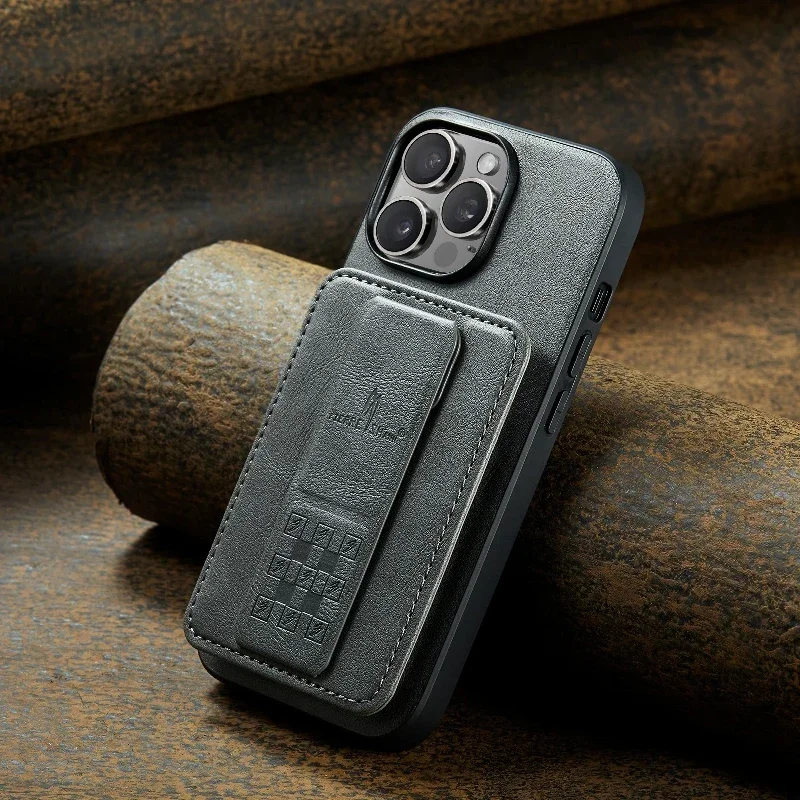 Funda magnética invisible plegable con soporte para iPhone 15 Pro Max 14 Plus 13 12 11, funda de cuero tipo cartera, tarjetero y funda con soporte_voghion.com