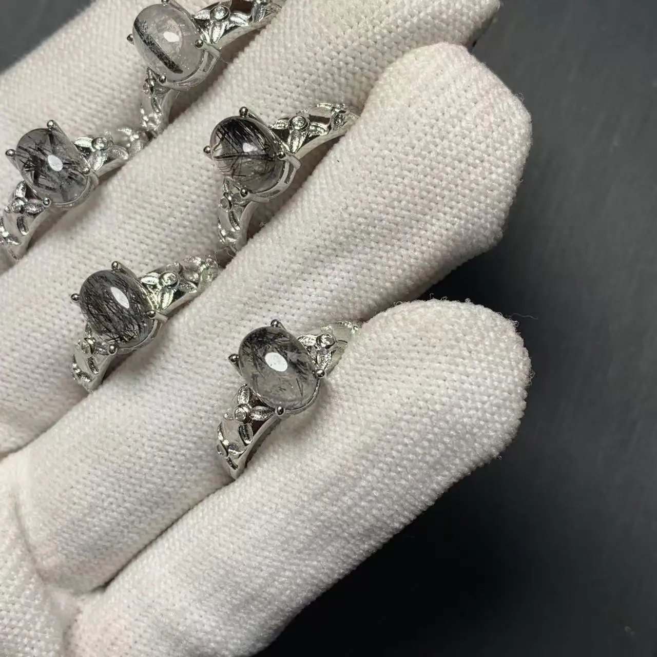 MM Natural Black Rutilated Quartz Ring Adjustable Female Jewelry for Women Gift Wholesale High Quality Vintage Fine