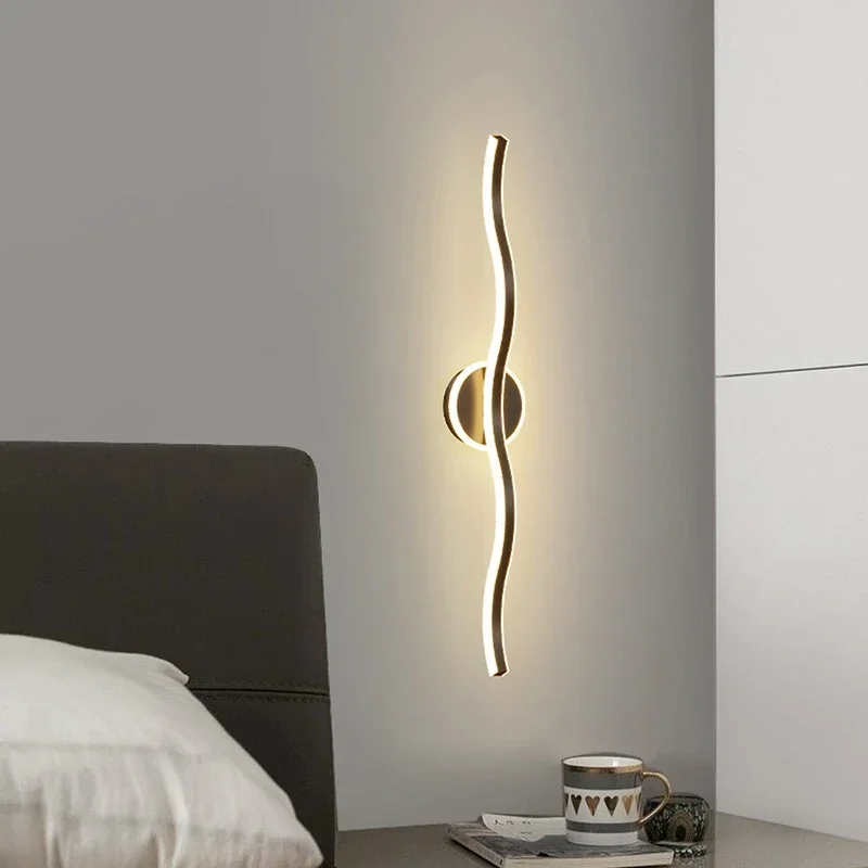 

Modern LED Wall Lamps Long Strips Home Decor Wall Sconces Bedroom Living Room Balcony Aisle Black White Lighting Fixtures Lustre