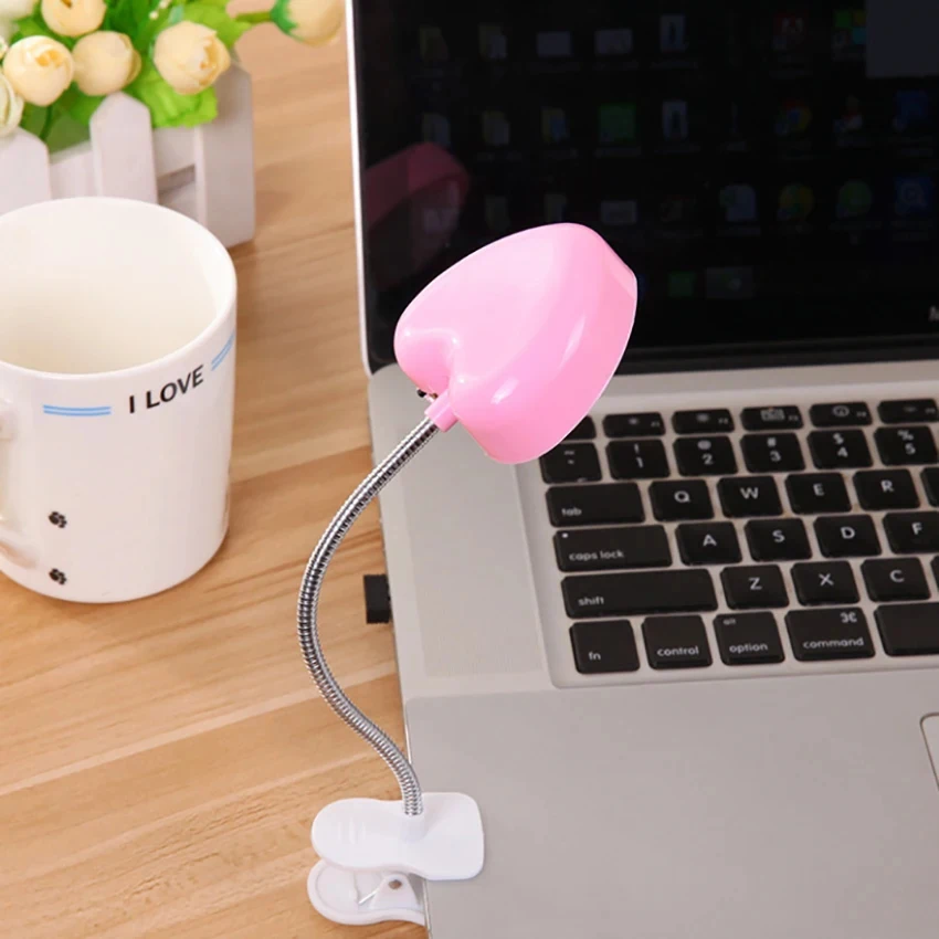 Heart Shape Clip-on LED Book Light Bedroom Flexible Reading Lamp Eyes-protect Energy-save Night Light Students Learning Lighting