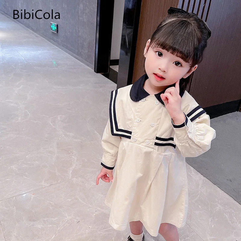 

Girls' clothes College style dress Autumn 2022 New fashion girls' navy style long sleeve dress 2-6 years old fashionable dress