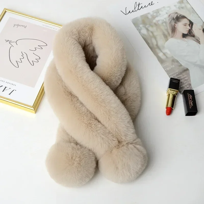 Women Fashion Clothes Accessories Autumn And Winter New Warm Scarf Fur Rabbit Plush Thick Scarf Solid Color Fur Ball Cross Gifts