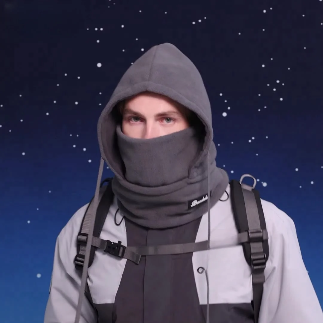 Winter cycling face mask anti wind warm neck hat scarf all in one hat with fleece ear protection for men's pullover