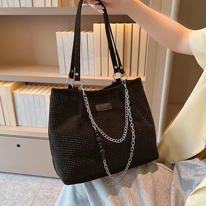 2024 High Quality Zippered Women's Bag, Fashionable And Versatile Casual Sequin Handbag, Large Capacity Trendy Shoulder Bag