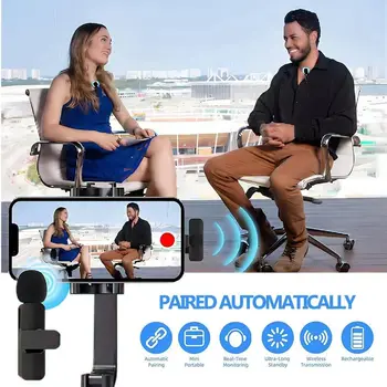 Lavalier Wireless Microphone for iPhone iPad 2 Pack Portable Noise Cancelling/Muting Microphone for Recording Live Stream TikTok 5