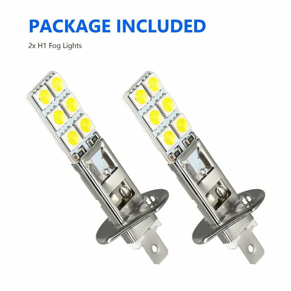 자동차 안개등 LED 헤드라이트 운전 전구, H1, 12SMD-5050, 6000K 하이 로우 키트 빔, 슈퍼 화이트, 밝은 방향 지시등, 55W, 세트당 2 개