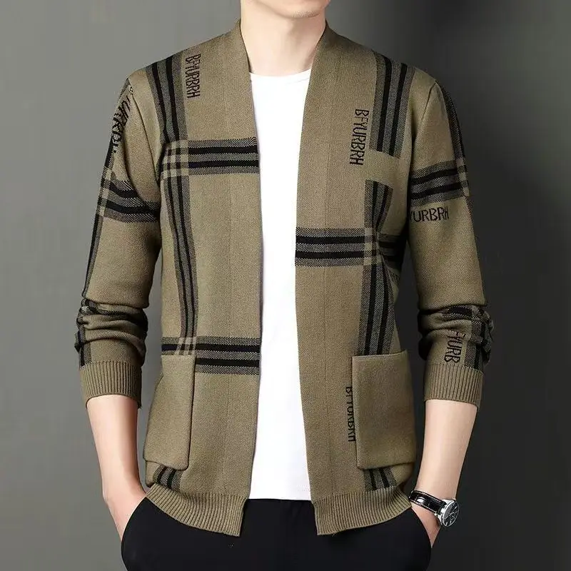 Spring Autumn KPOP Fashion Style Harajuku Slim Fit Tops Loose Casual All Match Outerwear Cardigan V Neck Jacquard Weave Jacket