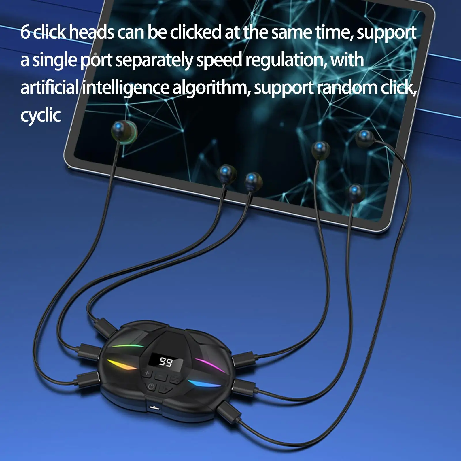 Dispositivo de clicker automático com dedo simulado clicando no jogo  Velocidade ajustável para jogos , 7 cabeças de clique