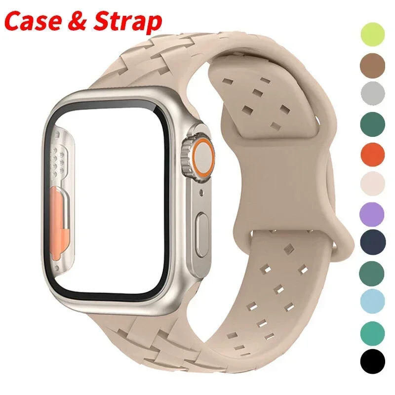 

Смените на ультратонкий ремешок + Силиконовый ремешок для Apple Watch band 44 мм 45 мм 40 мм 41mмм, закаленное стекло для iWatch series 4 5 6 se 7 8