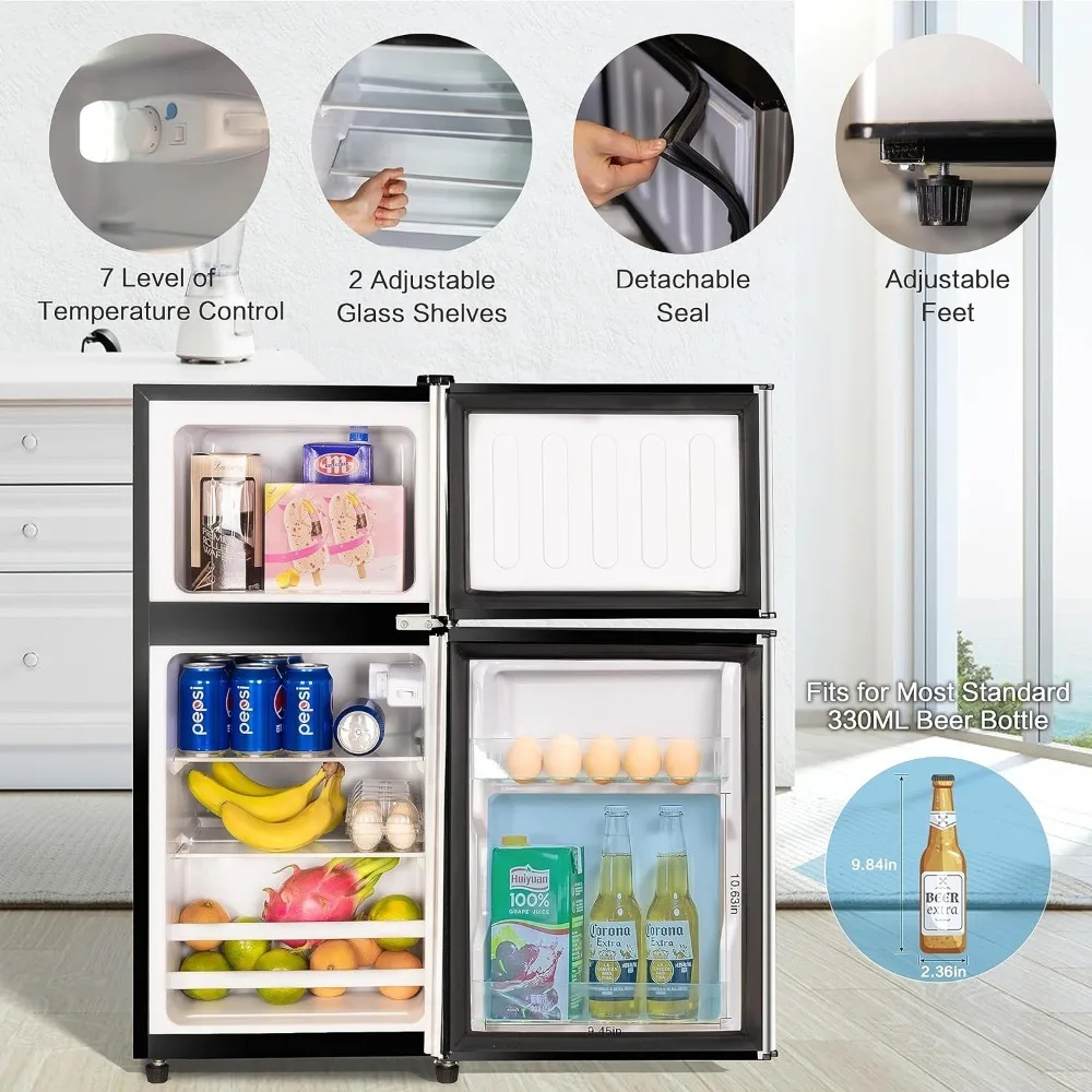 Compact Refrigerator 3.5 Cu Ft 2 Door Mini Fridge with Freezer for Apartment, Dorm, Office, Family, Basement, Garage