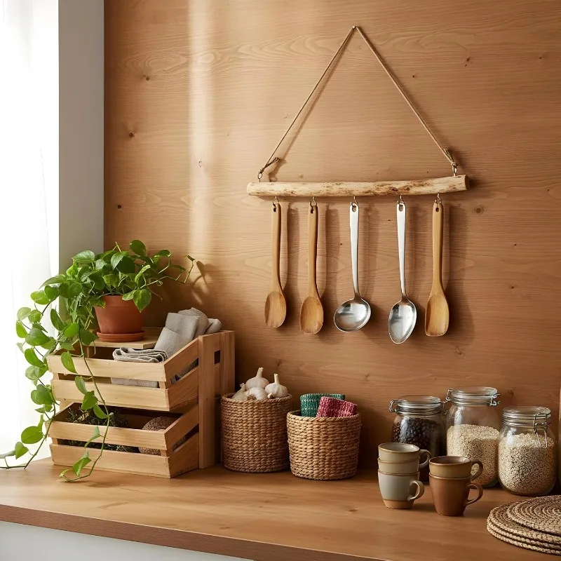 Driftwood Wall Hanging Decorative Rural Jewelry Clothing with Hooks, Wooden Crafts for Home Hanging, Organizing and Storing