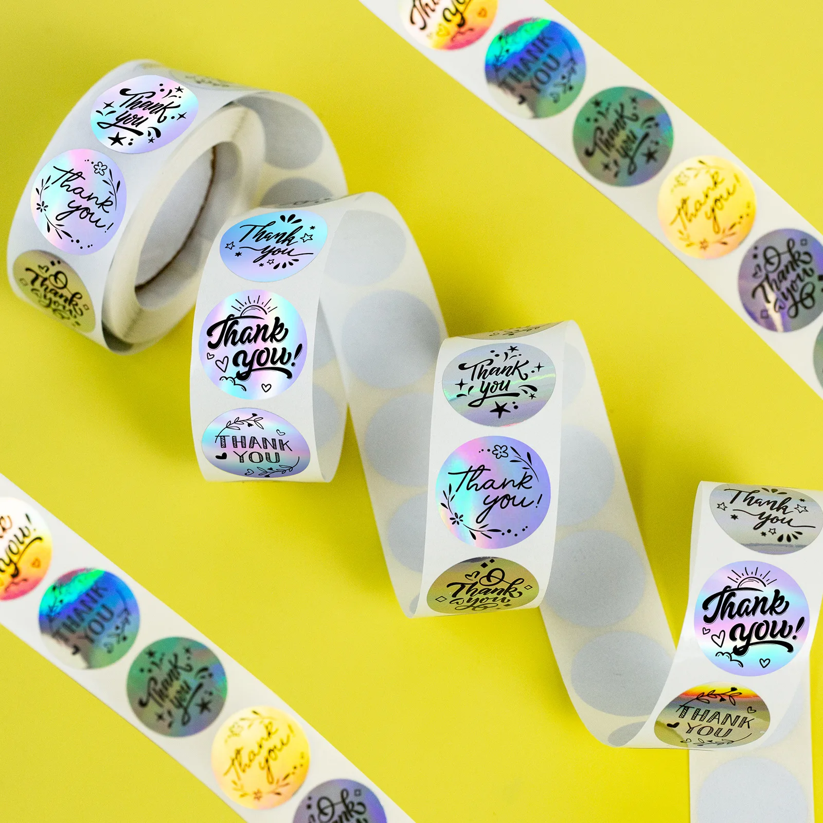 500PCS Laser Silver Black Thank You Sticker Aesthetic Labels Sealing Stationery School Decoration Scrapbooking Supplies for Kids