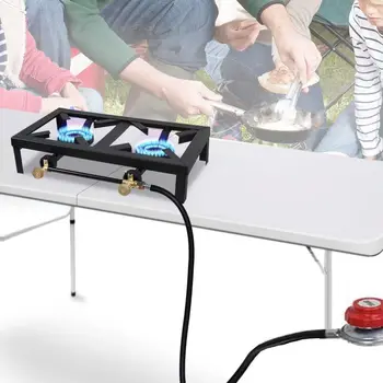 Cast Iron Double Burner Portable Outdoor Camp Stove Propane Gas LPG BBQ Cooker 2