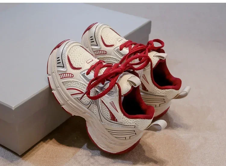 Kinder Sportschuhe Mesh Atmungsaktive Jungen Mädchen Laufschuhe Haken & Schleife 2025, Neue Mode Kinder Turnschuhe Dicke Weiche Sohle Trendy – Detail 8