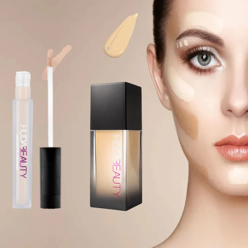 HUDA Foundation Concealer Base Makeup Set Beauty 34ml Flawless Liquid Makeup Long-wearing Waterproof Breathable Cosmetics 2PCS