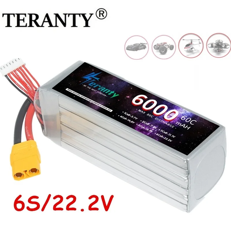 

Teranty универсальная батарея XT60 T XT90 EC5 22,2 в 6000 мАч Lipo батарея 60C для дрона летающей машины DlY автомобильные FPV части 6S батареи