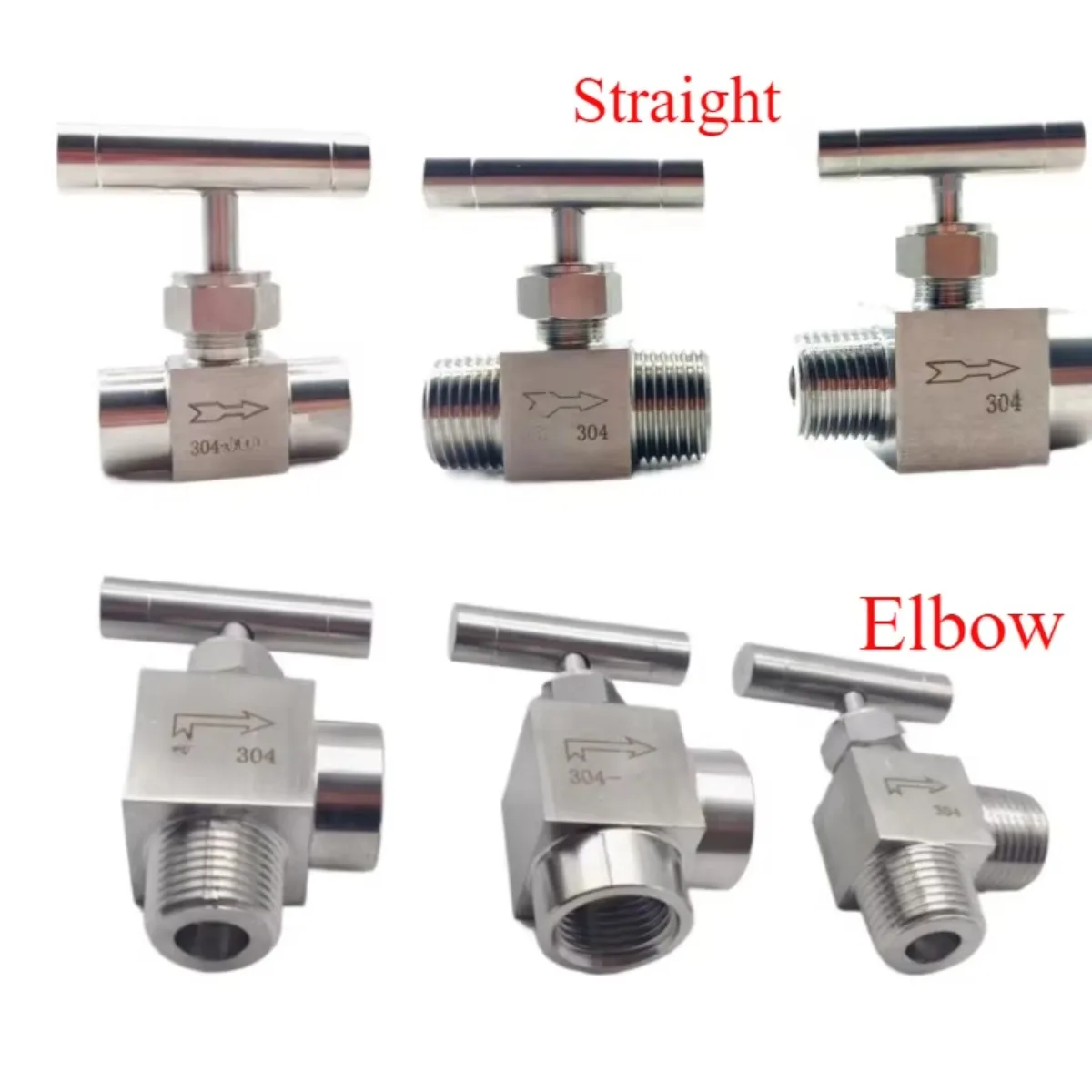 1/8" 1/4" 3/8" 1/2" BSP Weiblich Männlich Winkel 90 Grad Nadelventil Kran 304 Edelstahl Durchflusskontrolle mit Ein-förmigem Griff – Detail 1