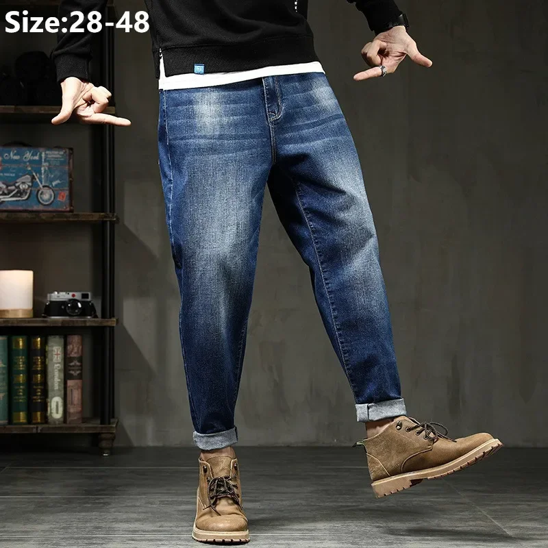 Men Jeans Denim Pencil Loose Stretch Plus Size Large 42 44 46 48 Pants High Waist Cowboy Trousers denim pants,denim trousers,men trousers