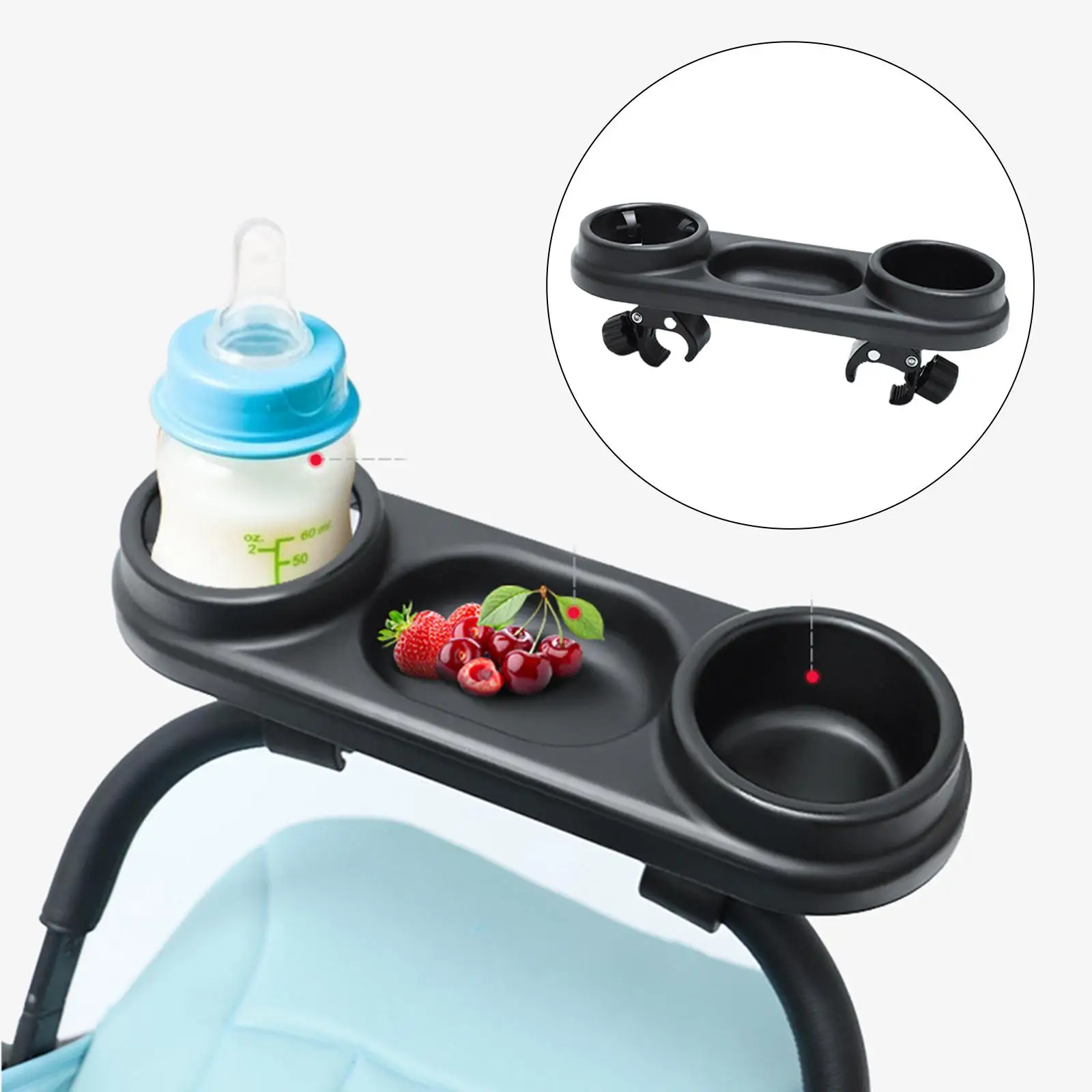 Universal Baby Stroller Snack Tray with Cup Feeding Bottle Holder, Removable Organizer with Adjustable Clip Non Slip Washable