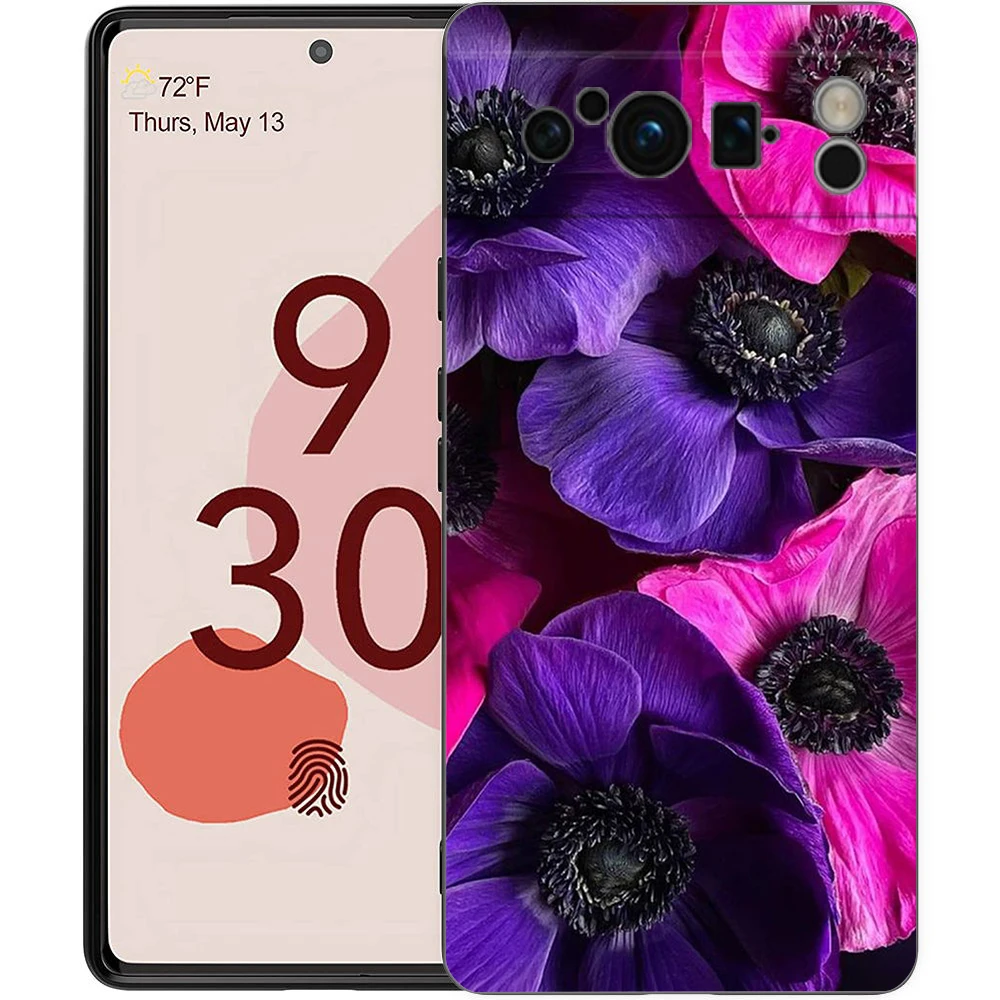 Elegant Floral & Leaf Design Shockproof Phone Case - Soft Silicone TPU Black Cover