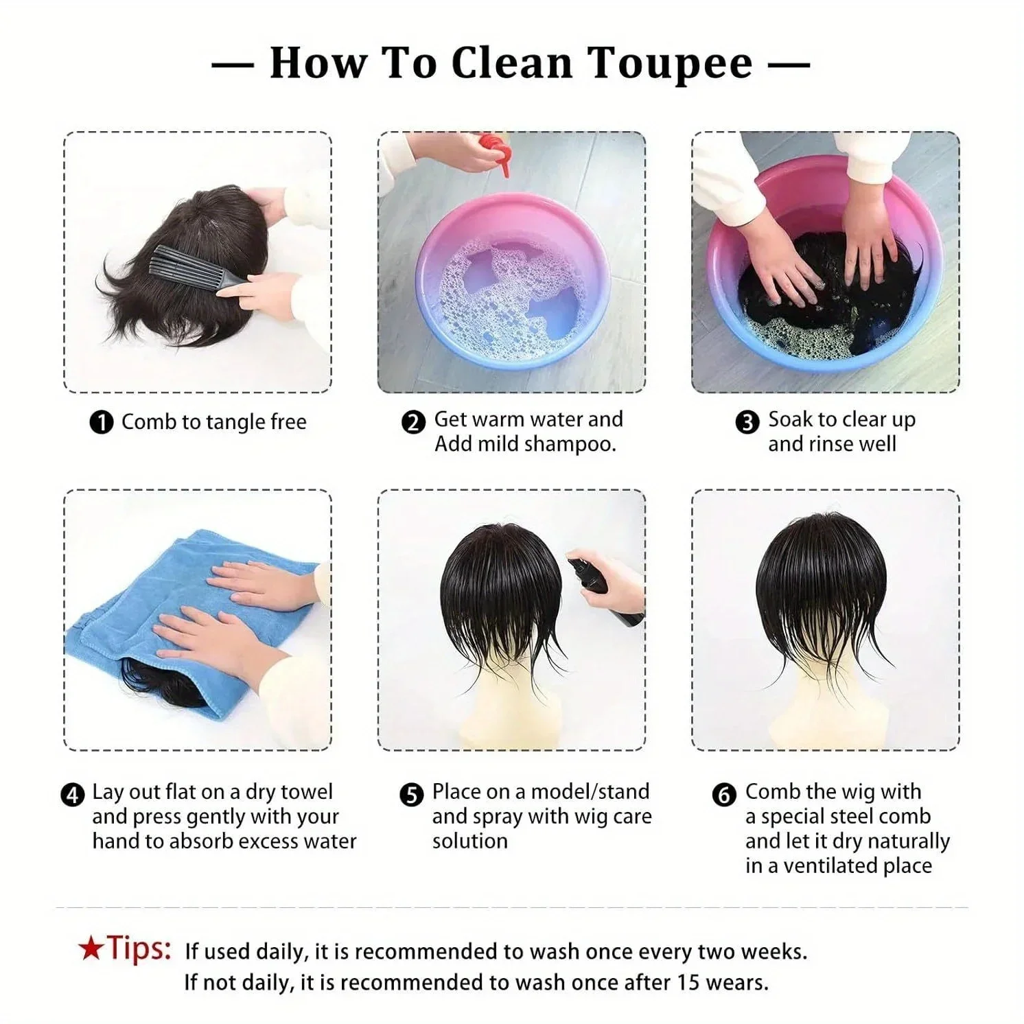 Toupee PU 0.04mm for Men Curly Wave Human Hair Natural Wigs Hair Replacement System for Men Reverse Half Buckle Process(8x10) 6