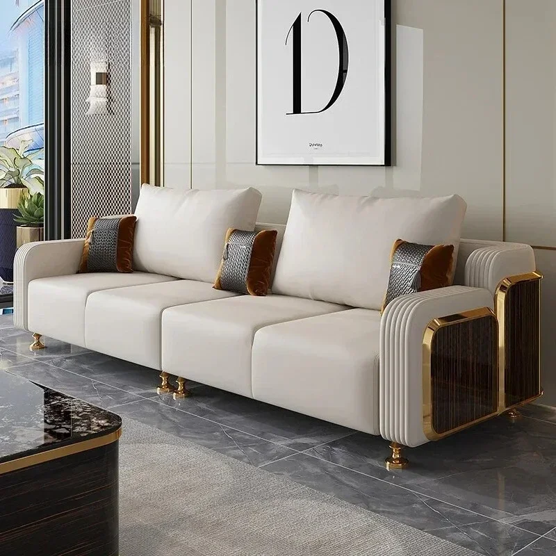 Leather With Wooden Sofa Set Modern Luxury Fashion 2/3/4 Seater Sofa Leather Couch For Living Room Accept Customzied Color
