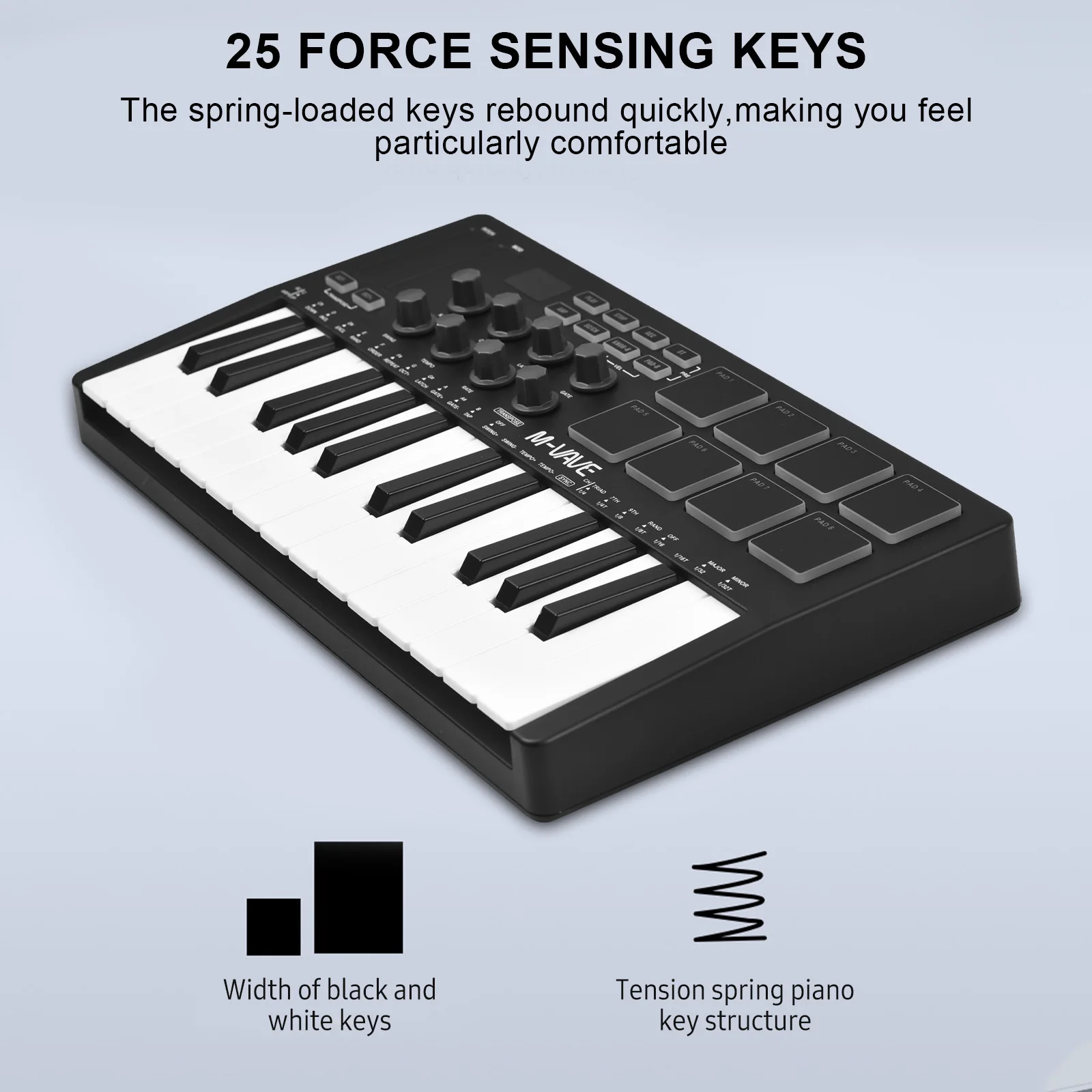 NEW M-VAVE 25-Key MIDI Control Keyboard Mini Portable USB Keyboard MIDI Controller 25 Velocity Sensitive Keys 8 RGB Backlit Pad
