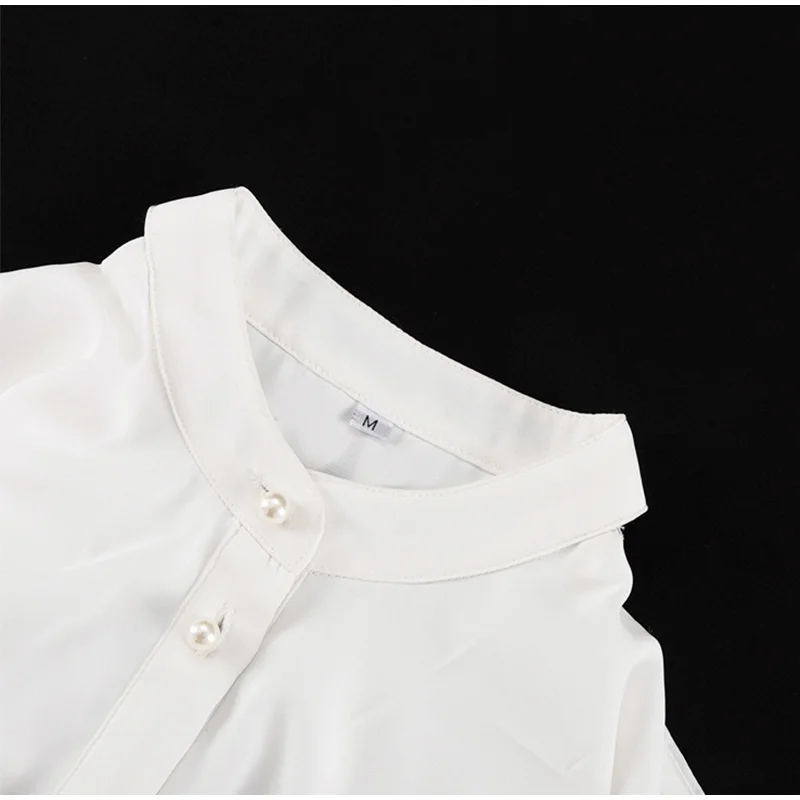Elegant White Ruffle Halter Shirts Women Vintage Loose Hollow Out Single Breasted Blouses Female Autumn Chic High Street Tops