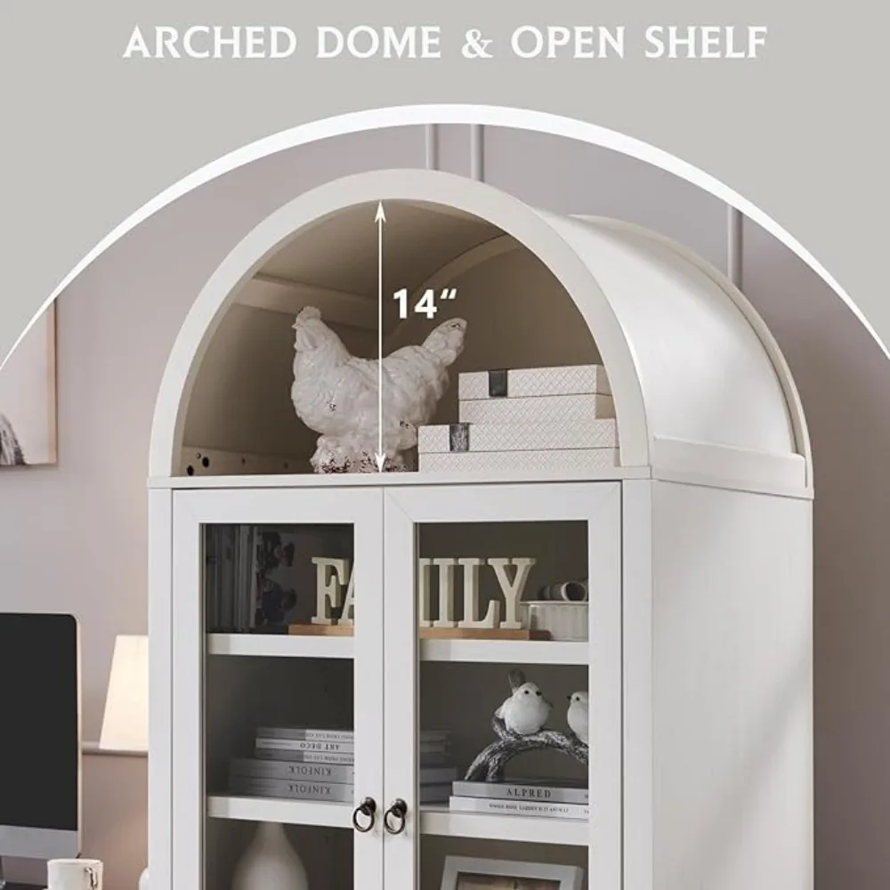Modern Farmhouse  Wooden Display Cabinet with Large Hidden Drawer and Glass Doors, Versatile Bookshelf for Living Room, Bedroom 3