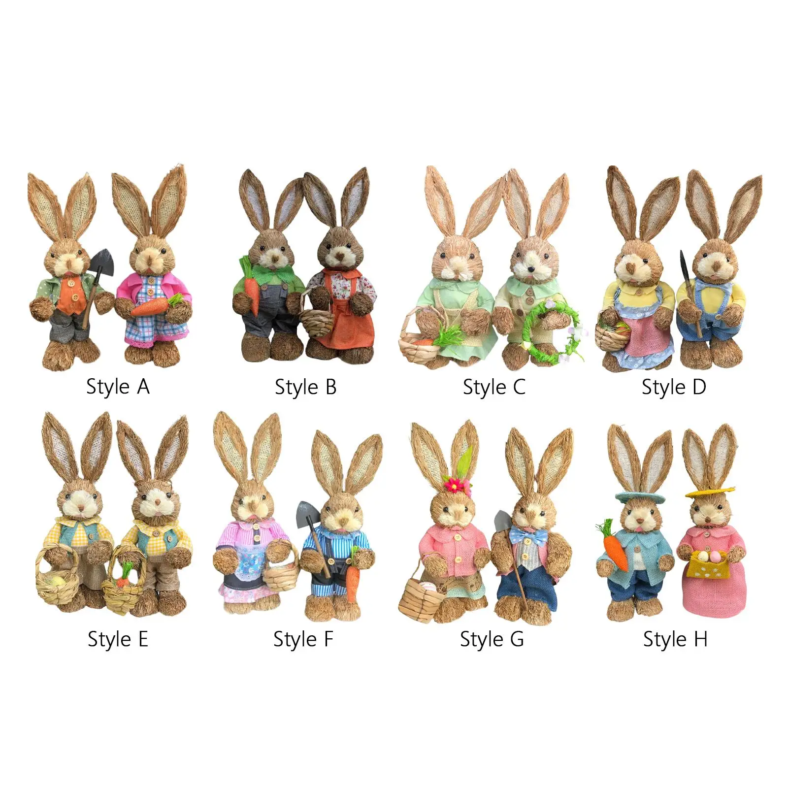 

2 Pieces Easter Bunny Rabbit Straw Figures Decoration 35cm Tall Vivid and Lovely Lifelike Holiday Gifts Exquisite Craftsmanship