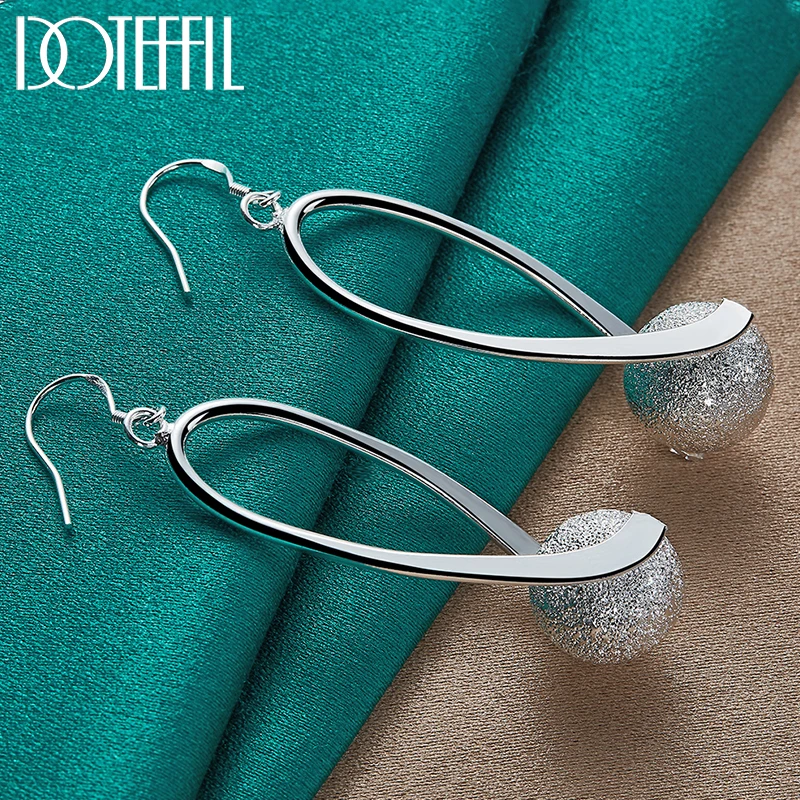 DOTEFFIL925SterlingSilverFrostedBeadRoundBallDropEarringsFor