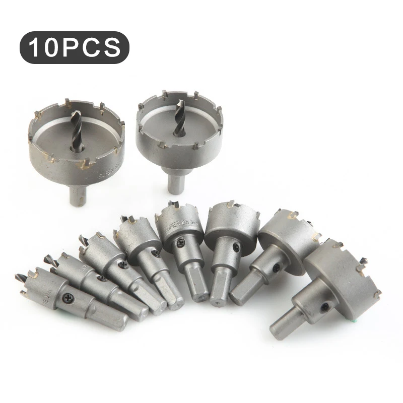 16-53mm 10pcs HSS Hole Saw Set Tungsten Carbide Tip TCT Core Drill Bit Hole Saw for Metal Stainless Steel Cutter Hole Openner