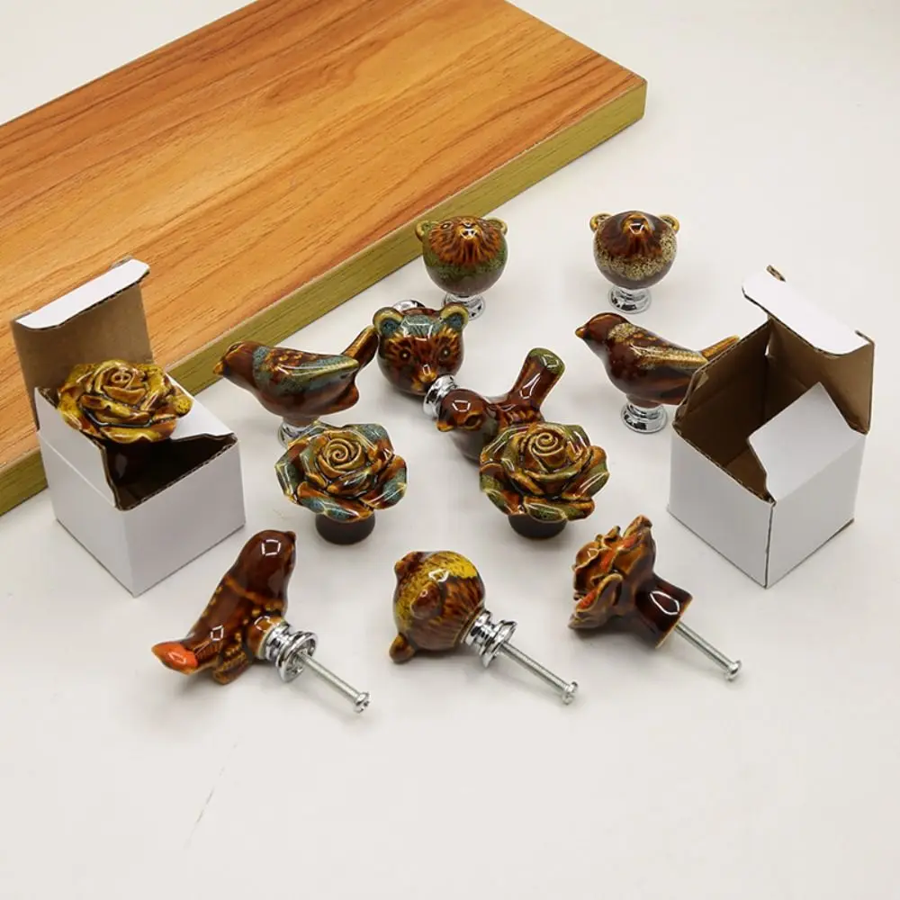 Description Picture 6 of item1PC Ceramic Single Hole Handles Drawer Pulls Cabinet Knobs Cupboard Door Handles Rose Pigeon Bear Shape Furniture Handles