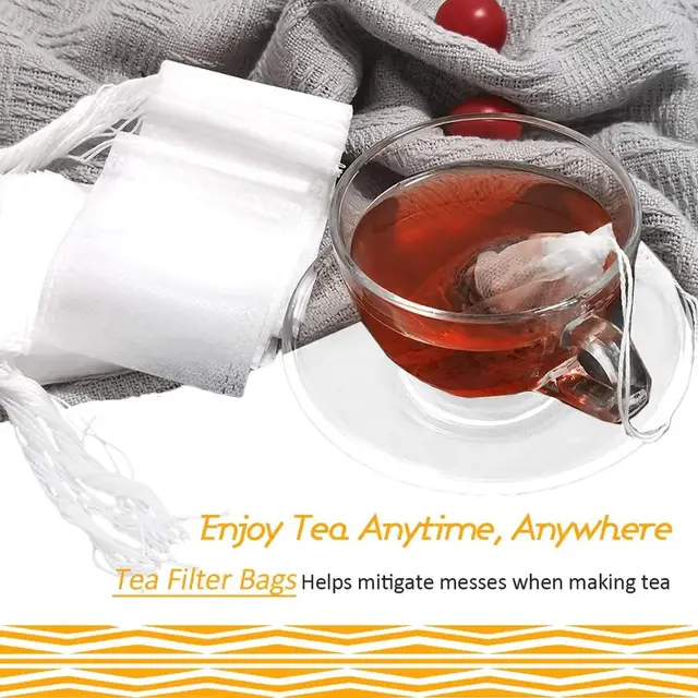100 Db Eldobható Teazsák Laza Levél Tea Üres Teazsákok Teához, Húzózsinórral Természetes Teaszűrőzsákokkal - Image 6