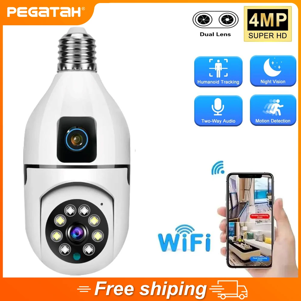 1080P WIFI Dual Lens Bulb Camera Wireless PTZ Camera IP Color Night Vision Two-Way Audio Indoor Network Video Surveillance