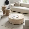 Modern Round Faux Travertine Coffee Table - Textured Fiberglass Center & Side Table for Living Room & Office 1
